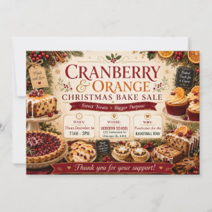 Convite Venda de Bolos de Natal Festiva de Cranberry e Lar
