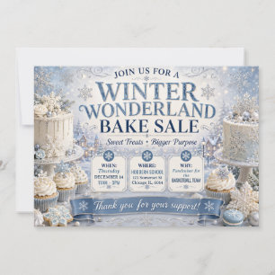 Convite Venda de Bolos de Natal Winter Wonderland Azul