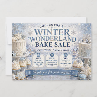 Convite Venda de Bolos de Natal Winter Wonderland Azul