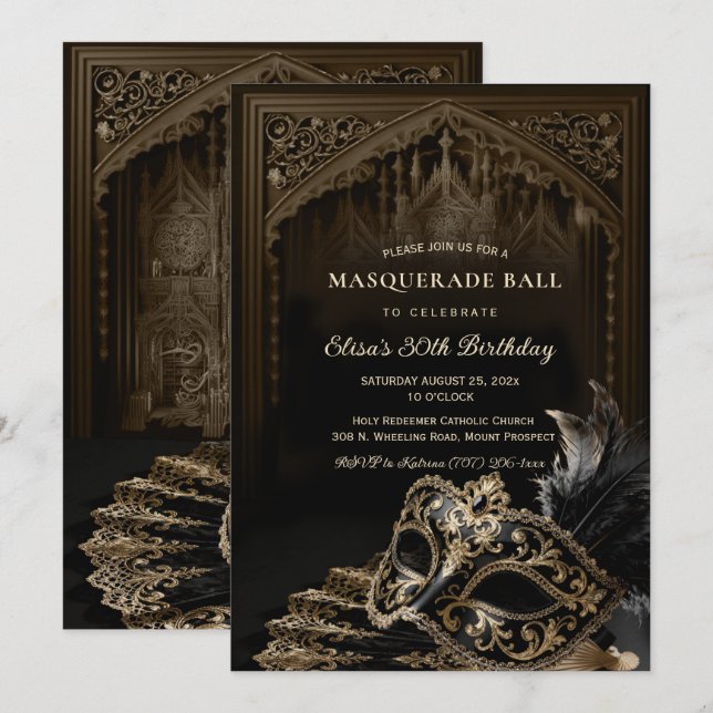 Convite Venetian gothic Masquerade Party invitation (Frente/Verso)