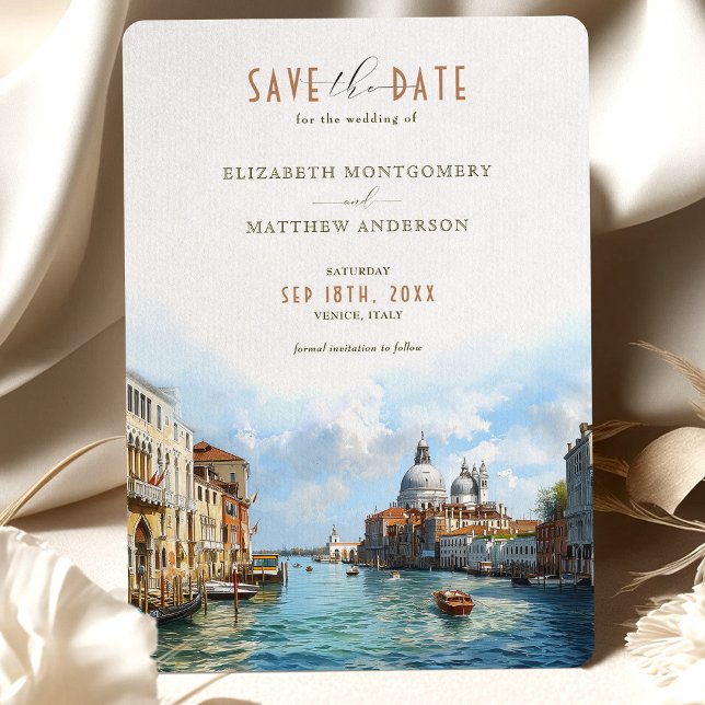 Convite Veneziana Elegance Waterfront Save-the-Date (Criador carregado)
