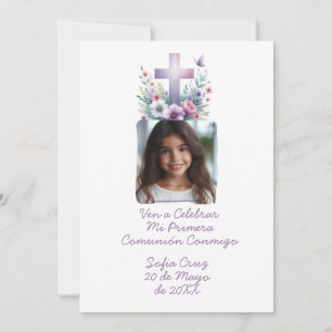 Convite Venha Celebrar Minha Primeira Comunhão com Foto Fl