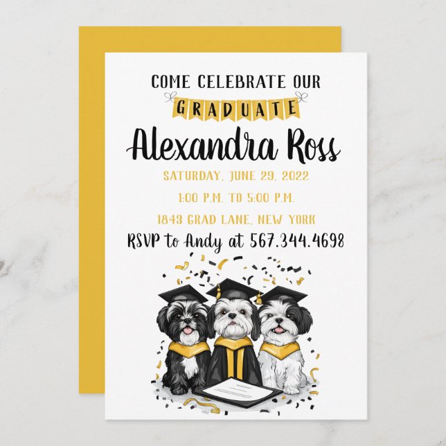 Convite Venha Celebrar Nosso Formando Shih Tzu Dogs (Frente/Verso)