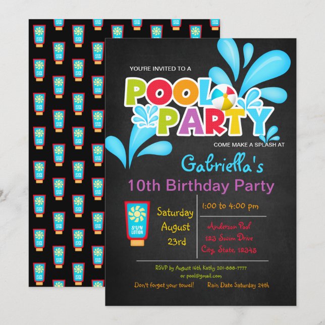 Convite Venha fazer uma festa de apresentação de Piscina n (Frente/Verso)