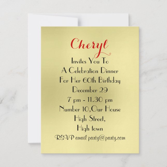 Convite Venha jantar comigo, Jantar a configuração (Frente)