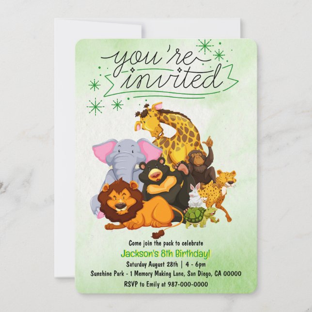 Convite Venha juntar-se à festa de animais do safari do ba (Frente)