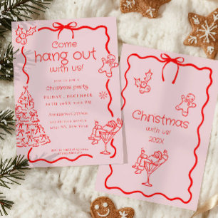 Convite Venha para a festa de Natal Whimsical Red Pink