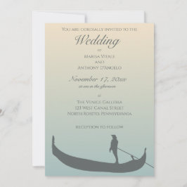 Convite Venice Gondola Silhouette no Sunset Wedding