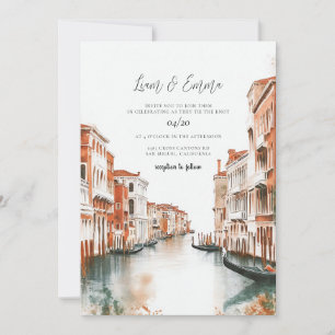 Convite Venice Itália Watercolor Vinatge Wedding