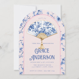 Convite Ventilador de Chinoiserie Rosa e Azul | Bridal Tea