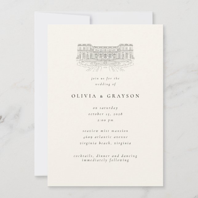 Convite Venue Illustration Old Money Aesthetic, Wedding  (Frente)