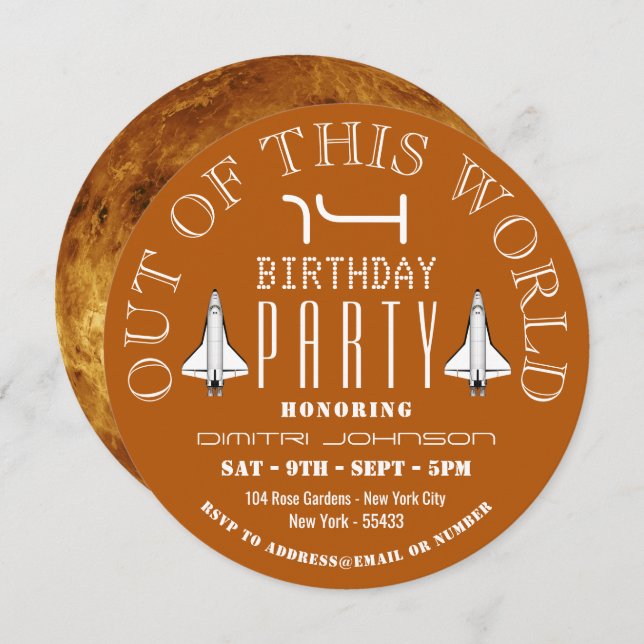 Convite Vênus, Festa de aniversário de Shuttle Espacial (Frente/Verso)
