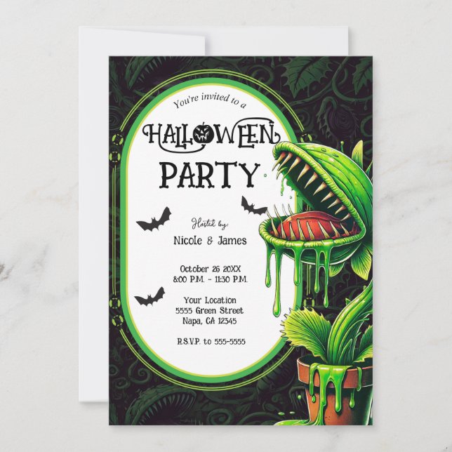 Convite Venus Flytrap Slime Verde Festa de Halloween  (Frente)