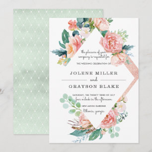 Convite Verão Corado Casamento Floral em Aquarela