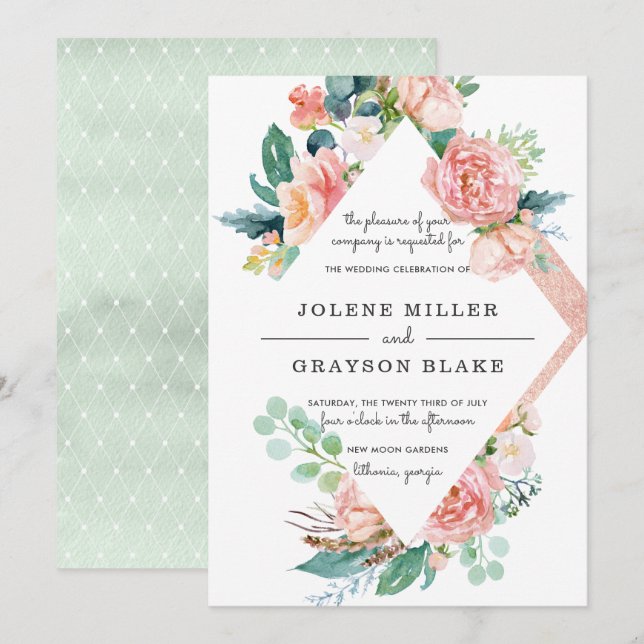 Convite Verão Corado | Casamento Floral em Aquarela (Frente/Verso)