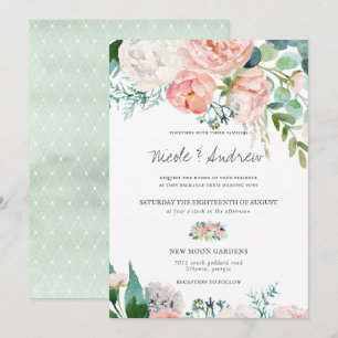 Convite Verão Corado Casamento Floral em Aquarela