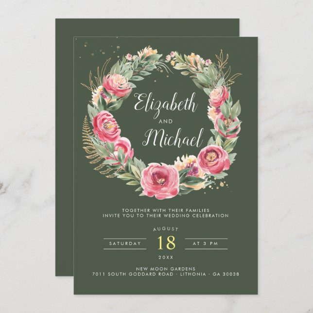 Convite Verão da Índia | Casamento De Peões Rosa De Água (Frente/Verso)