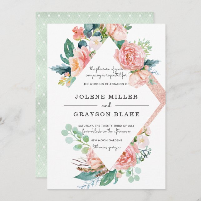 Convite Verão de Blushing | Watercolor Floral Wedding (Frente/Verso)