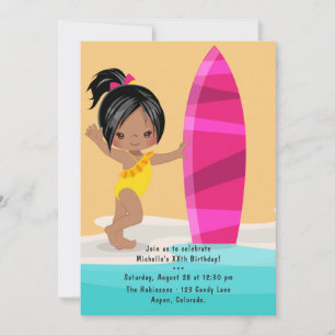 Convite Verão de Menina Negra Festa de Aniversário na Prai