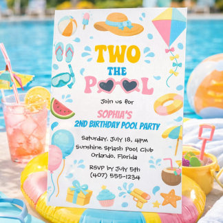 Convite Verão Dois à Menina da Festa na Piscina 2º Anivers