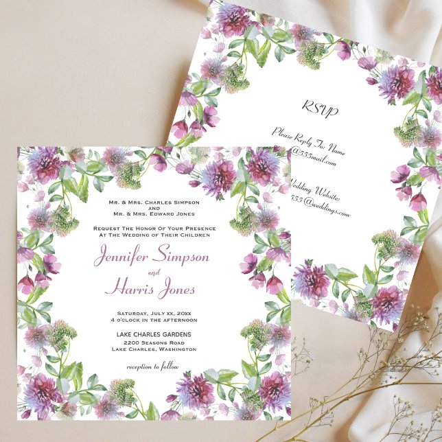 Convite Verão Floral Suave de Casamento (Soft Purple Summer Floral Wedding Invitation)