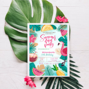 Convite Verão, Frutas, Festa de Aniversário na Piscina com