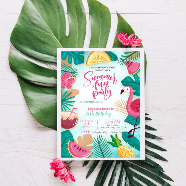 Convite Verão, Frutas, Festa de Aniversário na Piscina com (Criador carregado)