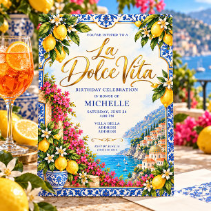 Convite Verão Italiano na Costa Amalfi Azul Amarelo Aniver