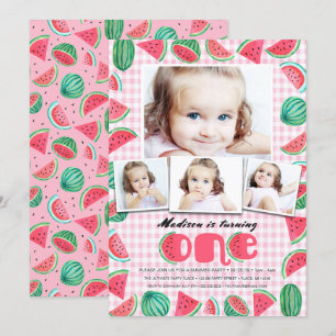 Convite Verão Rosa & Verde Primeiro Aniversário Melancia