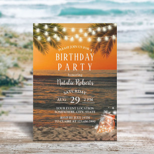 Convite Verão tropical Praia Sunset Mason Jar Aniversário