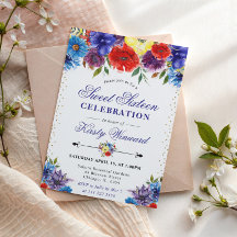 Verão Vermelho e Azul Boho Flores Doce Dezesseis