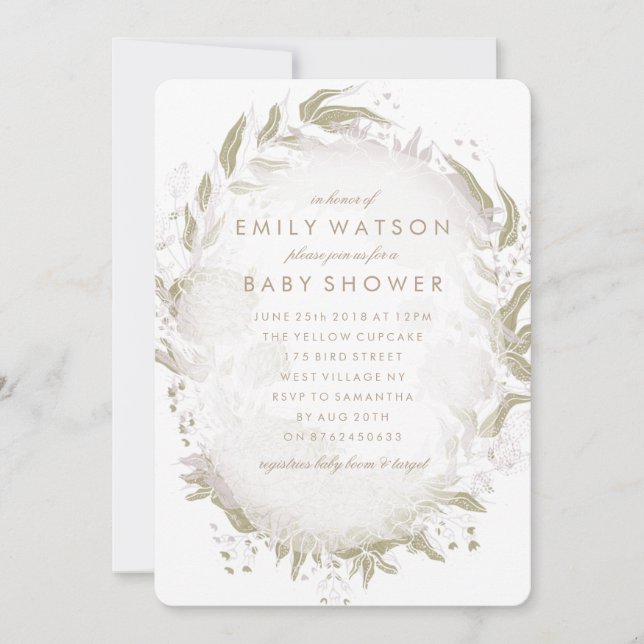 Convite Verdadeiro Romance Foil Floral Frame Chá de fralda (Frente)