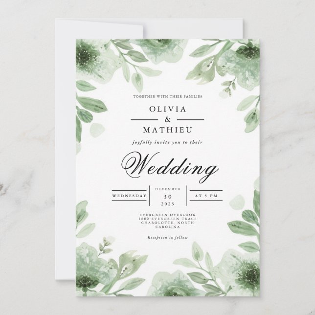 Convite Verdant Bloom Botanical Romance Wedding (Frente)