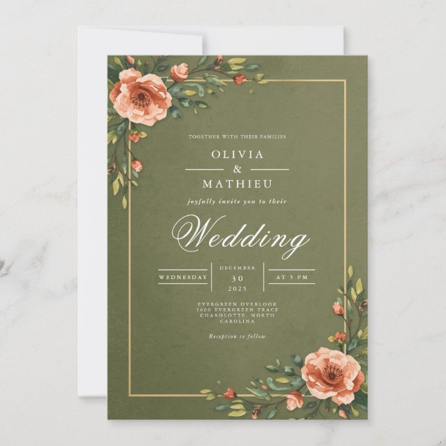 Convite Verdant Floral Flourish Wedding (Frente)