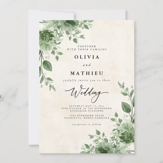 Convite Verdant Green Floral Wedding (Frente)