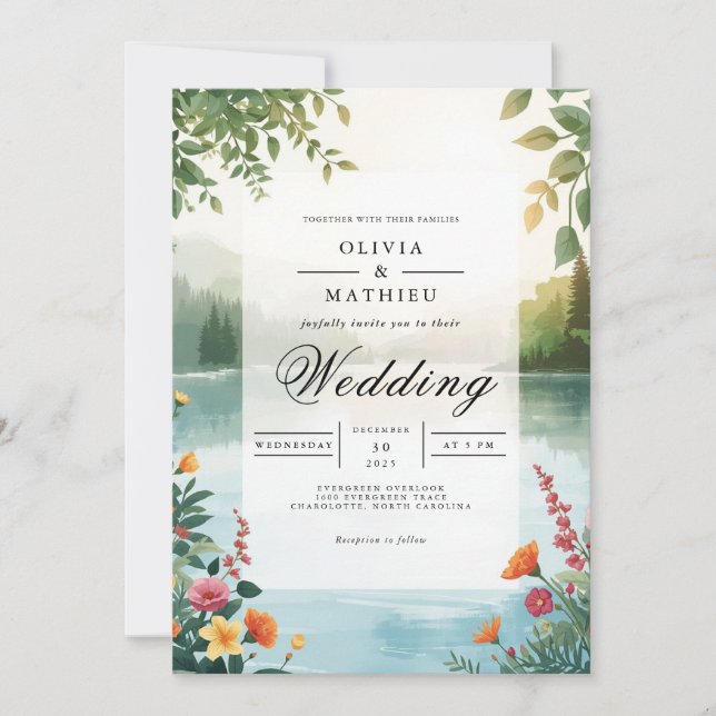 Convite Verdant Lakeside Romance Wedding (Frente)