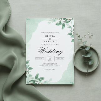 Convite Verdant Sage Green Leaf Archway Wedding