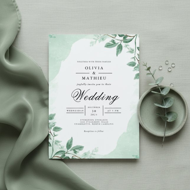 Convite Verdant Sage Green Leaf Archway Wedding (Criador carregado)