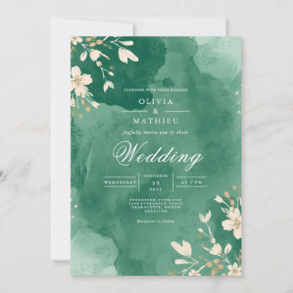 Convite Verdant Watercolor Bloom Wedding