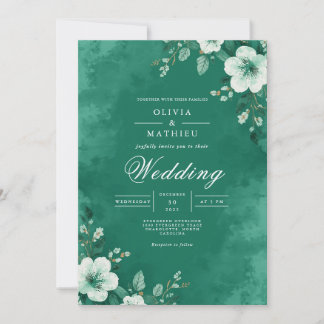 Convite Verdant Watercolor Bloom Wedding