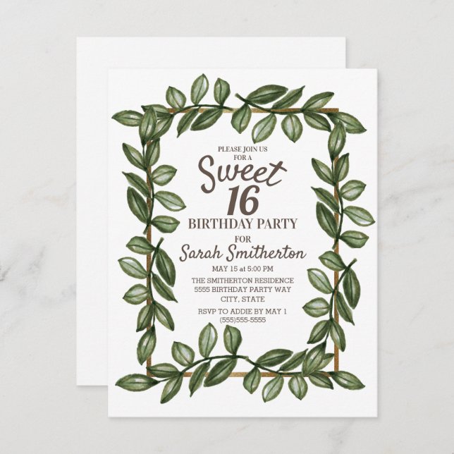 Convite Verde Amarelo deixa branco Dourado doce 16 (Frente/Verso)