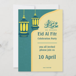 Convite Verde Amarelo Elegante Eid Al Fitr Halal Bi Halal