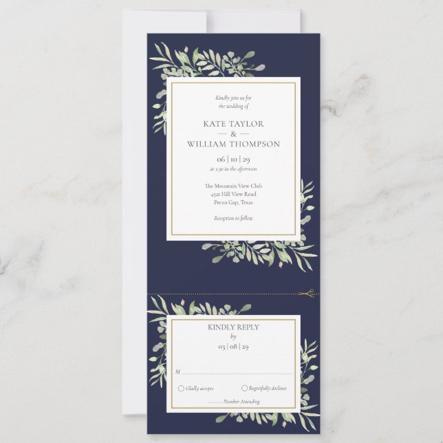 Convite Verde Azul Marinho Moderno Tudo Em Um Invento De C (Frente)