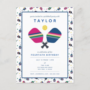 Convite Verde Azul para o Partido do Pickleball