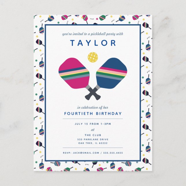 Convite Verde Azul para o Partido do Pickleball (Frente)