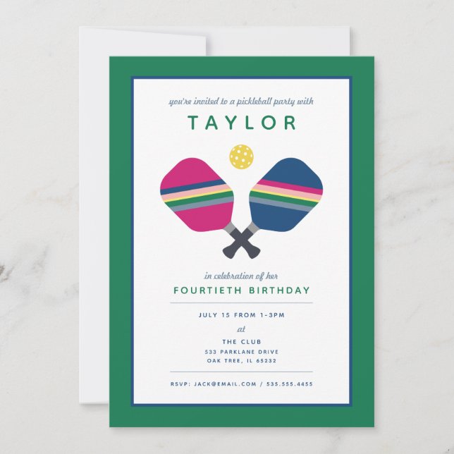 Convite Verde Azul para o Partido do Pickleball (Frente)