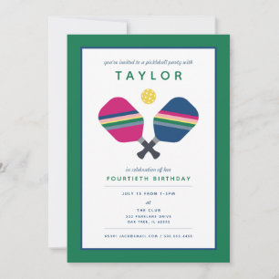 Convite Verde Azul para o Partido do Pickleball