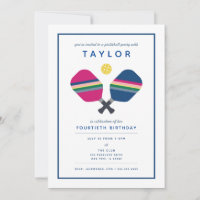 Convite Verde Azul para o Partido do Pickleball