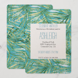 Convite Verde Azul-Tropical Aquarela Sai Aniversário