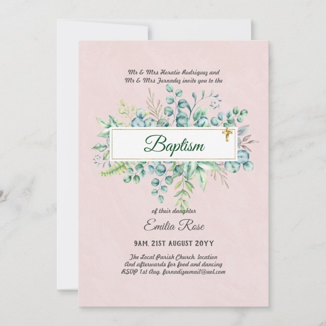 Convite Verde Baptism Bautizo Bautismo Christening Invi (Frente)